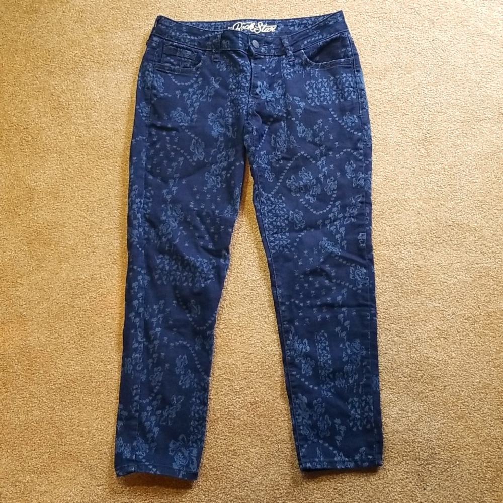 Floral print denim crops